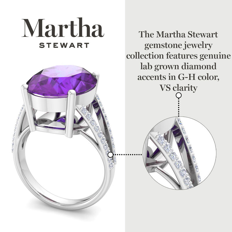 Martha Stewart 10 1/4ctw. Oval Amethyst & Lab Grown Diamond Ring In Sterling Silver image number null